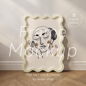 Wavy Frame Mockup Bundle 8 Farben, Curvy Funky Frame PSD Template, Verspieltes Jugendzimmer Poster A4 A3, DIN A PSD Poster Mockup