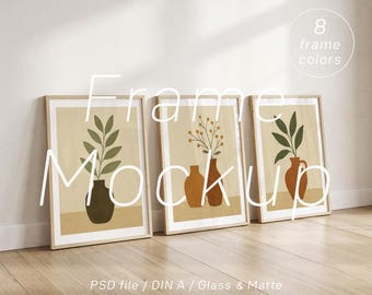 Set of 3 Frames Mockup: Gallery Wall Art A4 A3 A2, 8 Colors (PSD)