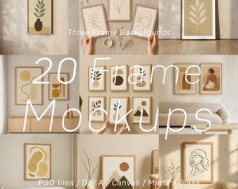 20 Japandi Bilderrahmen Mockups Bundle: DIN A4 A3 A2, Gallery Wall Art (PSD)