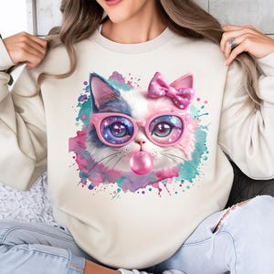Cat Blowing Bubble Gum Png, Funny Png, Watercolor Png, Cat Sublimation, Trendy Png, Sublimation Design, T-Shirt Design, Sweatshirt Png