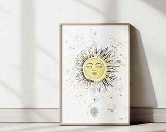 Solposter • Bohemisk spirituell konst • Energigivande illustration • Esoterisk och lysande väggdekor • Digital version