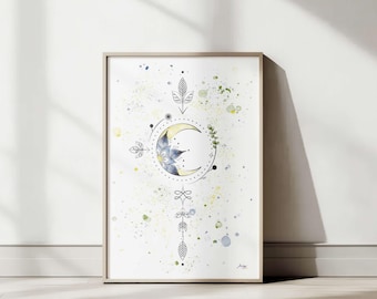 Månposter • Spirituell och bohemisk illustration • Feminin energi • Intuitiv och lugnande väggdekor • Digital version