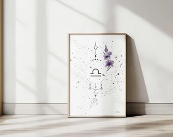 Vågens stjärnteckenposter • Spirituell och bohemisk akvarell illustration • Feminin väggkonst • Digital version