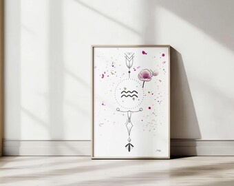 Vattumannens stjärnteckenposter • Spirituell och intuitiv akvarell illustration • Boho feminin väggkonst • Digital version