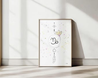 Stenbockens stjärnteckenposter • Andlig och jordad akvarell illustration • Bohemisk feminin väggkonst • Digital version