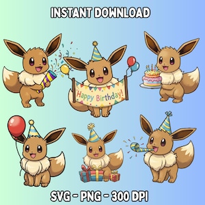 Evoli Pokemon Geburtstag PNG, SVG, Cricut, Premium Digital Designs | Party Dekor, T-Shirts, Einladungen & Mehr | Digitaler Download
