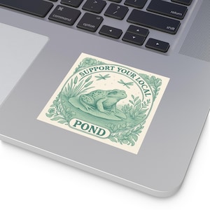 Frog Toad and Dragonfly Vinyl Sticker | Green Support Your Local Pond Decal