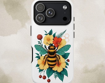 Vintage Honey Bee Floral Phone Case for Phone | Boho Chic Botanical Impact-Resistant Cover