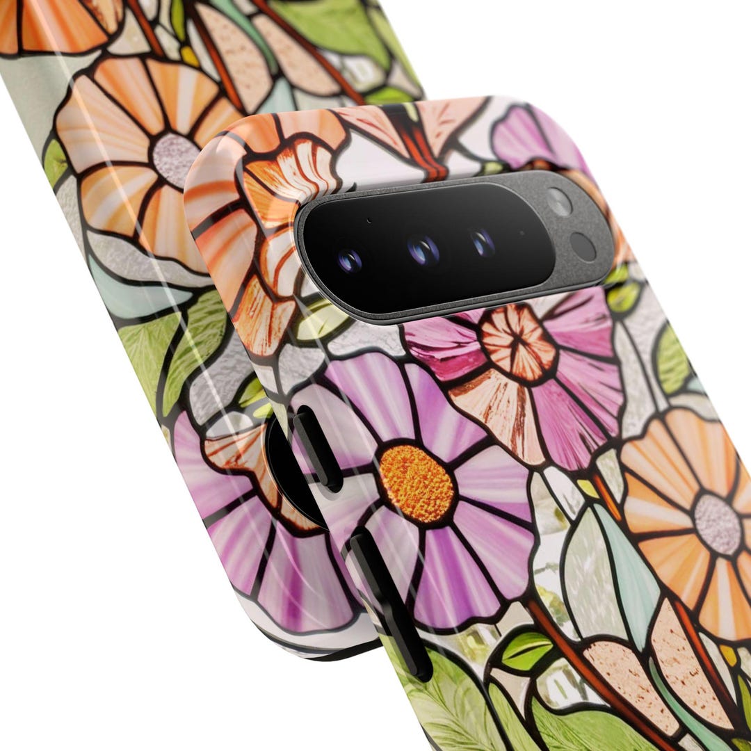 Stained Glass Effect Floral Poppy Phone Case, Floral Pastel Cover Tough ...