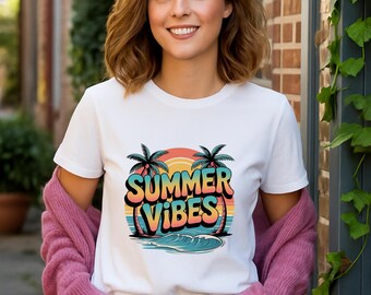 Sunset Chasers Graphic T-Shirt For Women - Tropical Palm Trees Beach Vacation Tee (Green) 2 thumbnail image