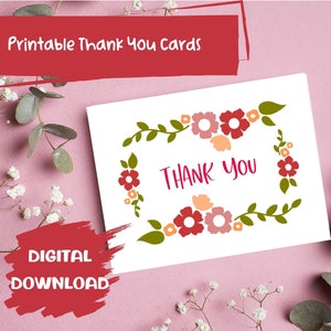Cartão de agradecimento imprimível x2 | Download Digital | Cartões de flores