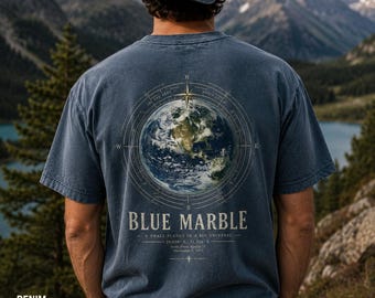 Blue Marble Earth Compass T-Shirt, Apollo 17 Space Graphic Tee, Vintage Cosmos Illustration Shirt, Astronomy Gift, Cosmic Explorer Tee