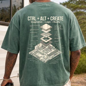 Ctrl Alt Create Shirt, Tech Blueprint T-Shirt, Computer Engineer Gift, Programmer Graphic Tee, Software Developer Shirt, Techie Streetwear