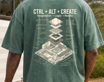 Ctrl Alt Create Shirt, Tech Blueprint T-Shirt, Computer Engineer Gift, Programmer Graphic Tee, Software Developer Shirt, Techie Streetwear