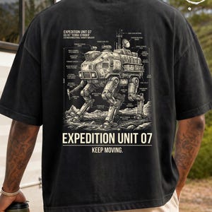 Expedition Unit Shirt, Sci Fi Mech Blueprint Tee, Space Walker T-Shirt, Cyberpunk Robot Graphic Shirt, Astronomy Geek Gift, Sci Fi Apparel