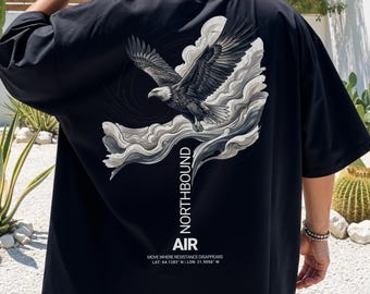 Northbound Air Element T-Shirt, Eagle Graphic Tee, Men's Oversized Back Print Shirt, Nature Inspired Premium Streetwear