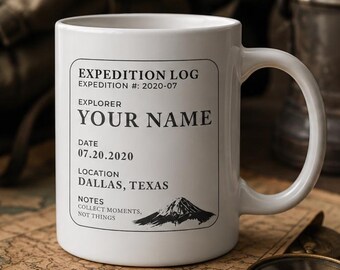 Custom Coffee Mug, Personalized Travel Mug, Mountain Adventure Gift, Custom Name Date Location Mug, Office Mug