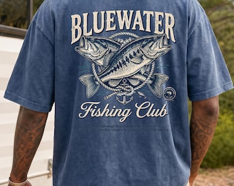 Fishing Shirt, Bass Fishing T-Shirt, Bluewater Fishing Club Tee, Fisherman Gift, Men's Outdoor Graphic Tee, Comfort Colors Back Print Shirt
