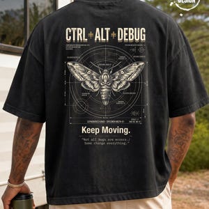 Ctrl Alt Debug Software Developer Tshirt, Programmer Graphic T-Shirt, Tech Blueprint Shirt, Computer Science Gift, Coding Moth Streetwear