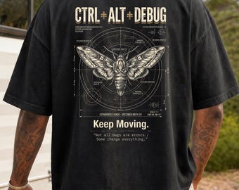Ctrl Alt Debug Software Developer Tshirt, Programmer Graphic T-Shirt, Tech Blueprint Shirt, Computer Science Gift, Coding Moth Streetwear