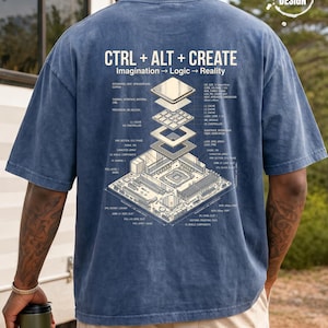 Ctrl Alt Create Shirt, Tech Blueprint T-Shirt, Geschenk für Computer-Ingenieure, Grafik-T-Shirt für Programmierer, Softwareentwickler-Shirt, Techie-Streetwear