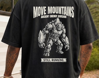 Sci Fi Monster Shirt, Rock Golem Graphic Tee, Men's Streetwear T-Shirt, Heavy Metal Style Tee, Adventure Gift, Back Print Shirt