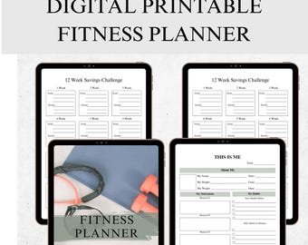 Planificador de fitness imprimible / Registro de entrenamiento / Planificador de comidas / Seguimiento de pérdida de peso / Diario de bienestar / Carpeta de fitness / Descarga instantánea en PDF