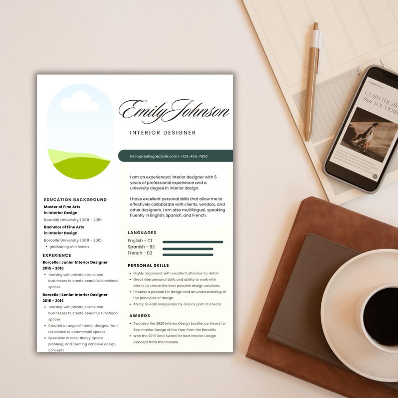 Interior Designer Resume Template | Modern CV for Creatives | ATS ...