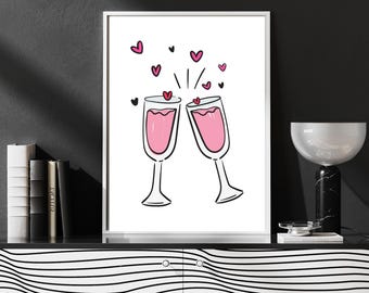 Rustic Wine Cheers Wall Art, Kitchen Bar Decor (Digital Download)