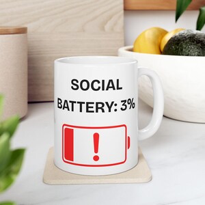 Funny Battery Life Mug for Coffee Lovers, Ceramic Cup with Battery Design, Geeky Morning Mug, 11oz or  Coffee Mug Microwave Safe