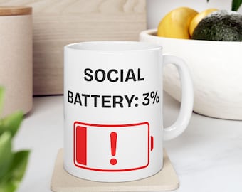 Lustige Batterielebensdauer Tasse für Kaffeeliebhaber, Keramiktasse mit Batteriedesign, Geeky Morgentasse, 11 Unze oder Kaffeetasse Mikrowellenfest