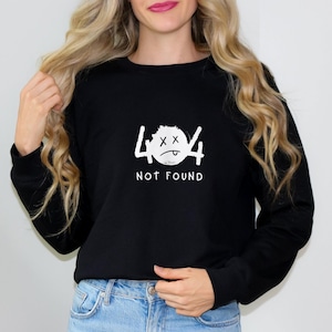 Lustiges 404 nicht gefunden Sweatshirt, Unisex Rundhals Langarm Pullover, Fehlermeld Humor Pullover, Nerdy gestickter Pullover Tech Scherz Geschenk