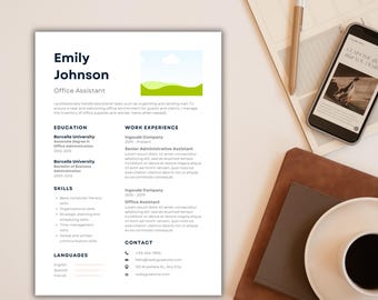 プロフェッショナルなオフィスアシスタントの履歴書テンプレート | 編集可能なWordとCanva | ATS対応履歴書 | 管理職の履歴書 | すぐにダウンロード | 簡単に編集可能