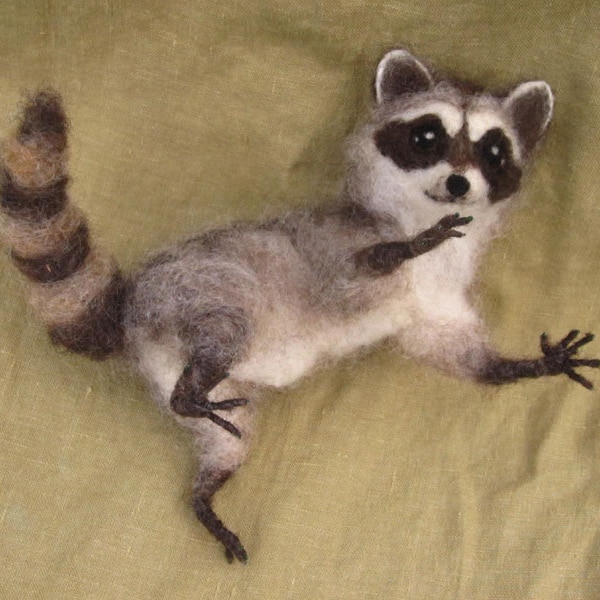 Made to Order Needle Felted Raccoon, pose-able woodland felted animal, 6-8 month turnaround time