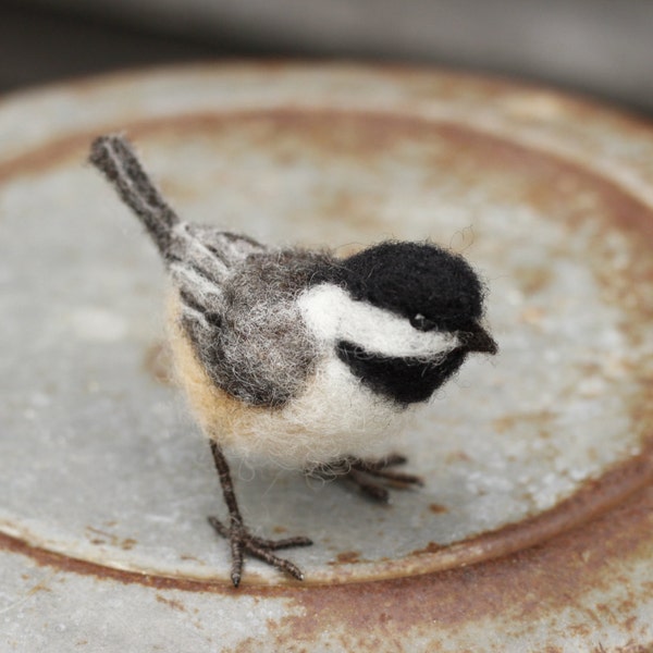 Needle felted Chickadee, life size bird, made to order
