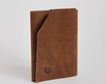 Porte-cartes à deux volets en cuir fait main : portefeuille mince et minimaliste