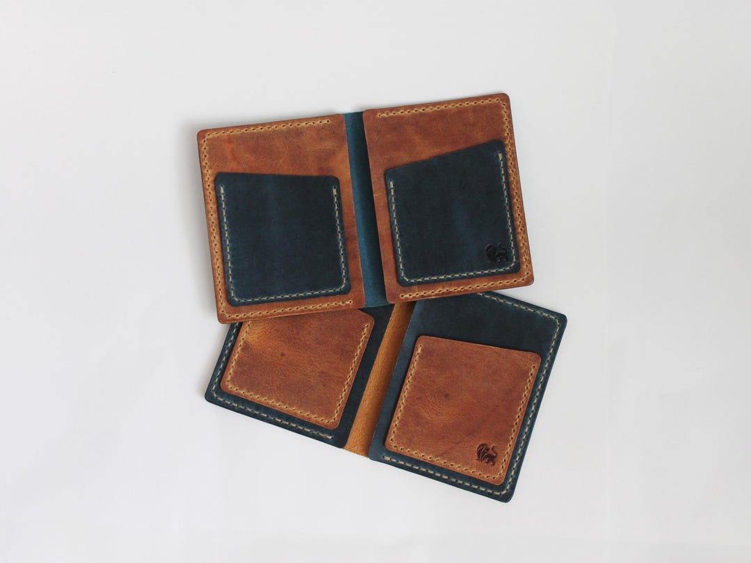 Personalized Leather Bifold Wallet Set: Two-tone Handmade Couple Gift ...