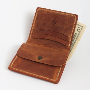 Alto - Rust, Portafoglio bifold in pelle fatto a mano, Porta carte multifunzionale con tasca porta monete, Regalo vintage unico in pelle per lui, Regalo per lei