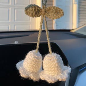 Crochet White Lily of the Valley Car Charm