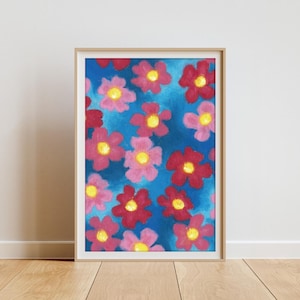 Impression d&#39;art florale | Art mural botanique abstrait | Affiche florale colorée | Impression bouquet vibrant | Art rose et bleu | Téléchargement numérique