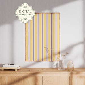 Yellow & Purple Striped Wall Art PRINTABLE, Modern Maximalist Abstract Stripe Print, Colorful Minimalist Digital Download Poster, Home Decor