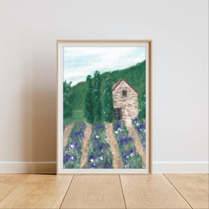 Toskana Landschaft Wand Kunst | Lavendel Leinwanddruck | Landschaftliche Italien Pastellmalerei | Botanische Grüne Landschaft Dekor | Digitaler Download Kunst