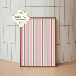 Pink & Green Striped PRINTABLE Wall Art | Bold Modern Maximalist Abstract Print | Trendy Stripes Digital Download | Colorful Line Home Decor