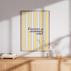 Alma de verano para siempre: Arte mural con cita tipográfica / Póster digital descargable / Estética de la Riviera Francesa en amarillo y azul / Decoración moderna para el hogar