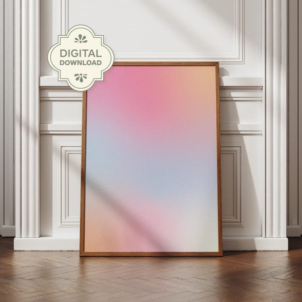 Pastel Gradient Wall Art Printable, Abstract Minimalist Poster, Grainy Pink Blue Blur Digital Download, Modern Aesthetic Aura Wall Decor