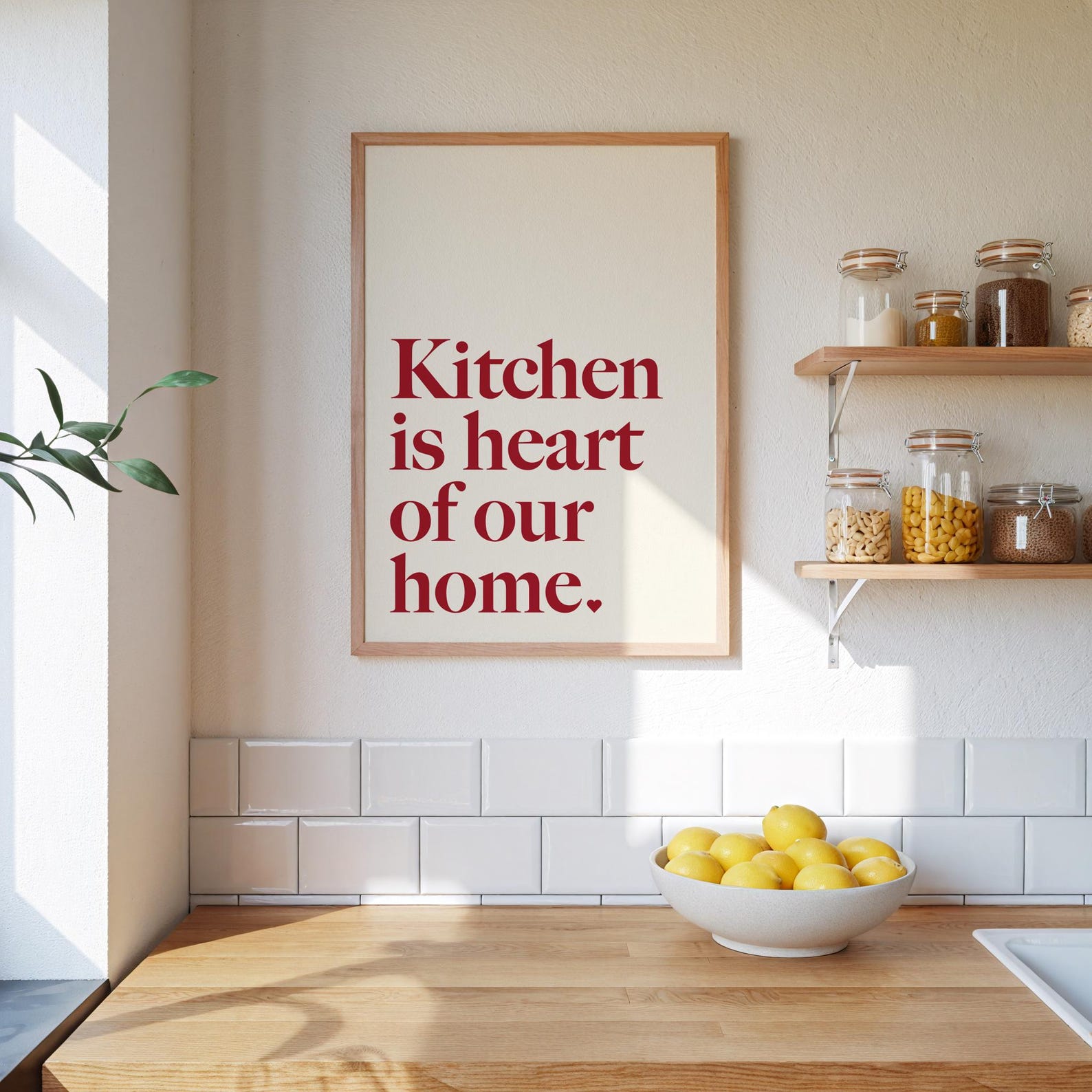 Kitchen is Heart of Our Home Wall Art Printable, Modern Red Kitchen ...