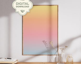Arte de pared imprimible con degradado de aura pastel, descarga digital abstracta y colorida, póster estético minimalista de atardecer, decoración moderna y moderna para el hogar.