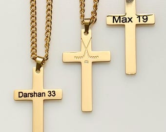 Custom Hockey Cross Necklace – Personalized Stainless Steel Pendant – Hockey Player Gift – Faith and Hockey Jewelry – Engraving Available