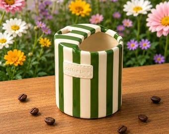 Handmade Striped Ceramic Coffee Mug, Two-Way Drinking Cup, Cozy Gift for Women Coffee Lovers