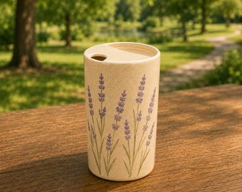 Hand Painted Lavender Ceramic Tumbler, Speckled Stoneware Floral Mug, Cozy Gift for Her